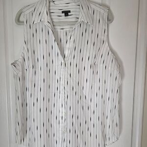 Ann Taylor Sleeveless White and Black Striped Blouse